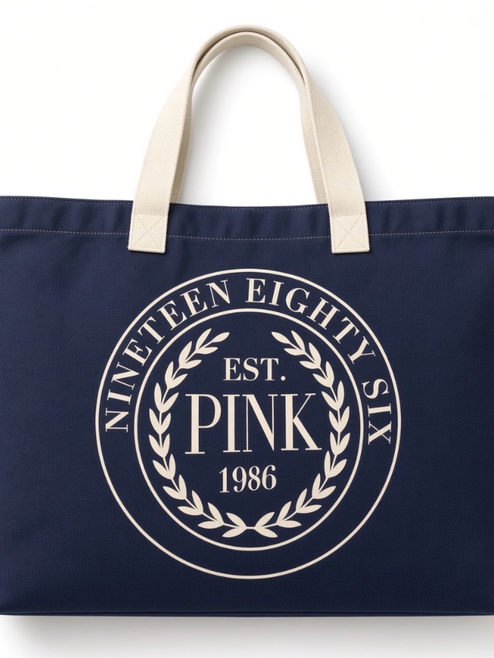VS PINK Navy Canvas Duffel Tote Est 1986 Crest